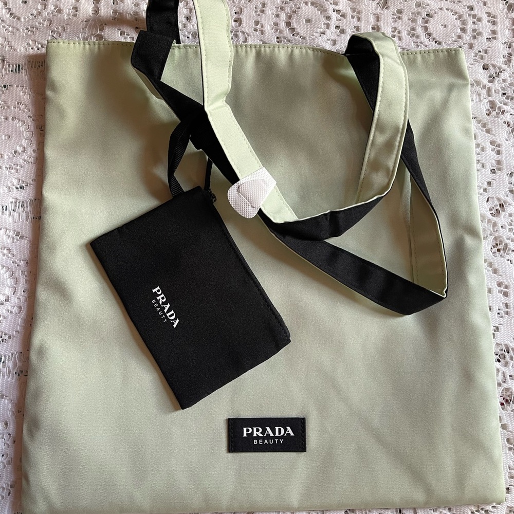 Prada Beauty Mint Green Tote with Black Pouch